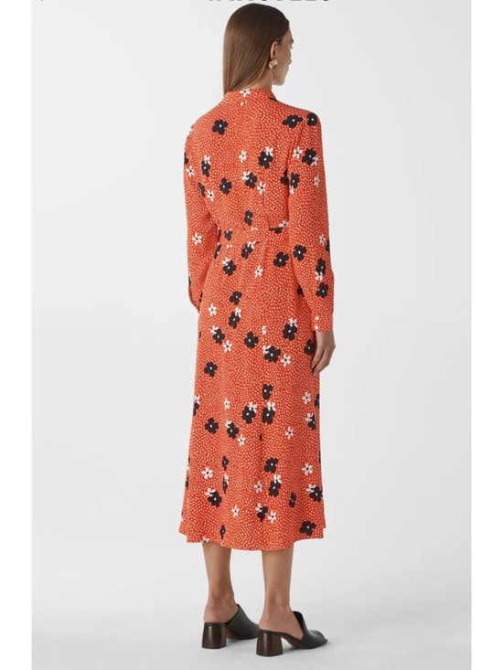 Whistles Confetti Floral Shirt Dress Red Orange Floral Long-Sleeve Midi Dress, 8 - Picture 2 of 14